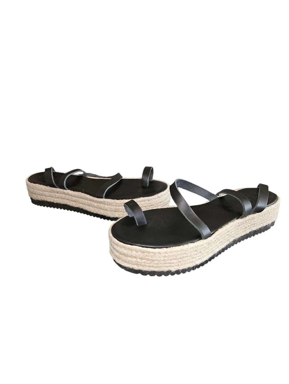 Christina Christi Handmade Gladiator Greek Black Leather Platform Sandal 38 (7)